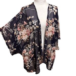 Chiffon Kimono Cardigan Women S Navy Floral Sheer Boho Coverup Layering Festival